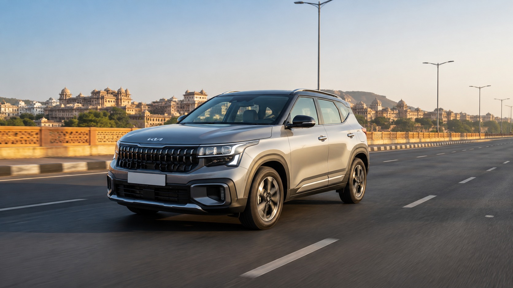 Kia Seltos petrol vs diesel Jaipur buyer guide with a silver Seltos on an urban road